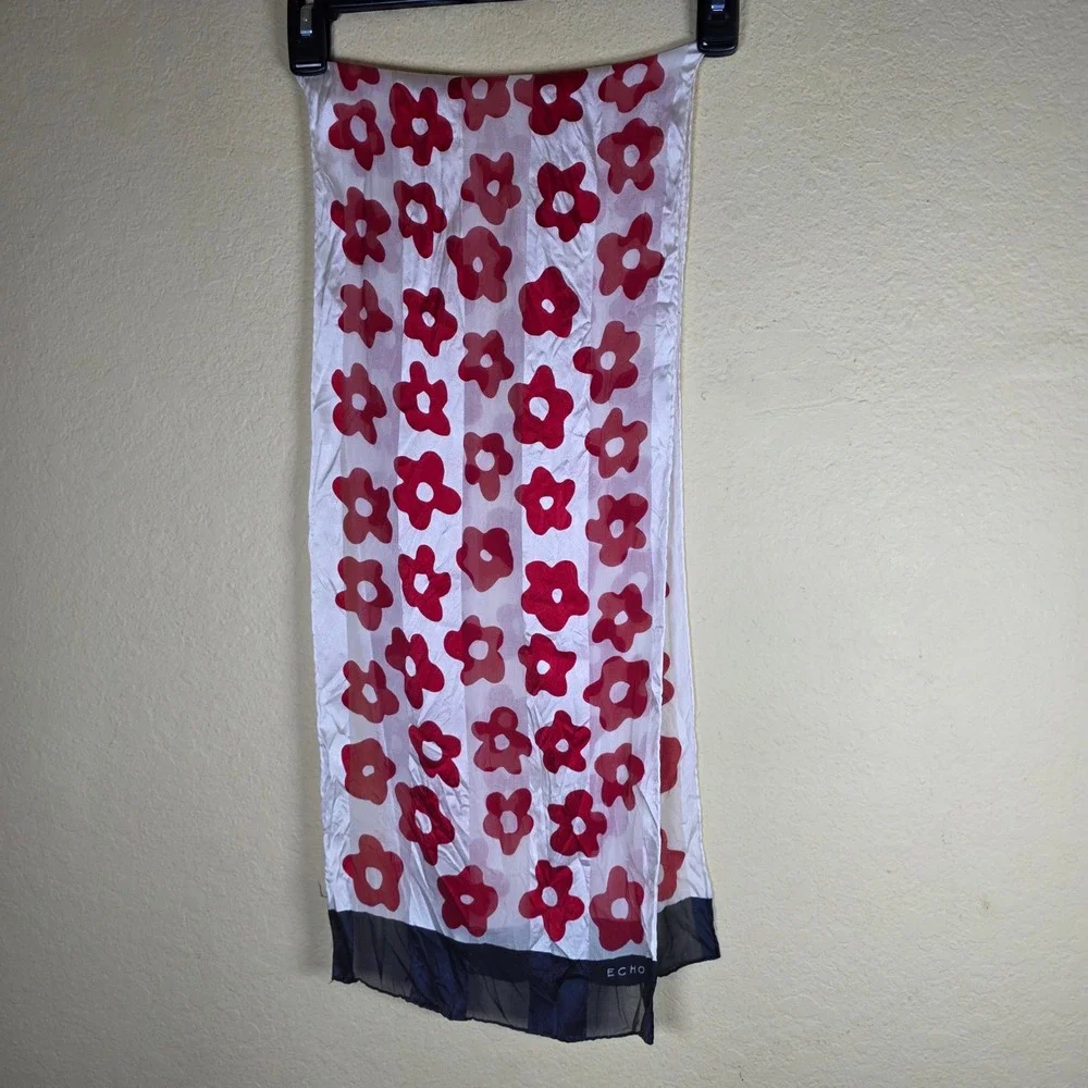 Echo Scarf Red White Navy Blue Floral Poppy Print pinup nautical retro Accessory